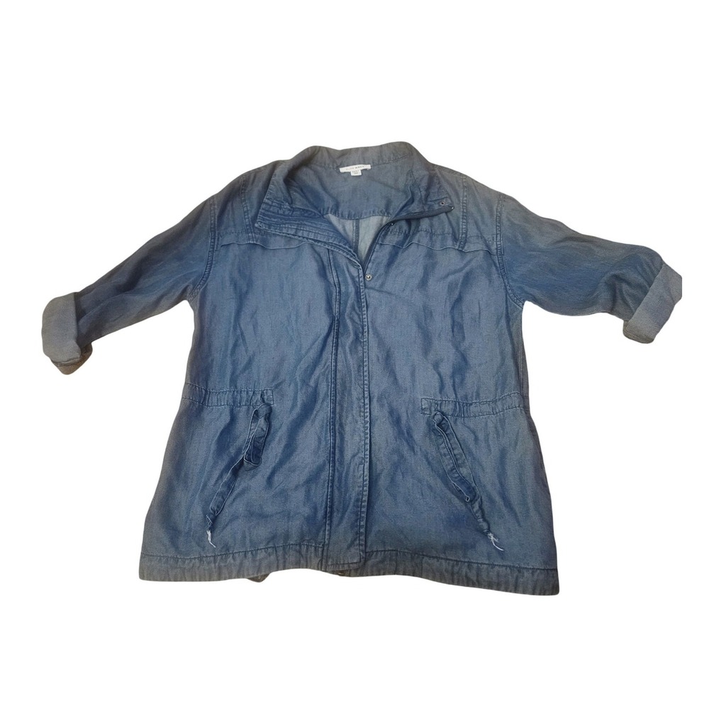 Pure Navy Womens Medium‎ Wash Denim Utility Jacket Full Zip Drawstring Waist M
